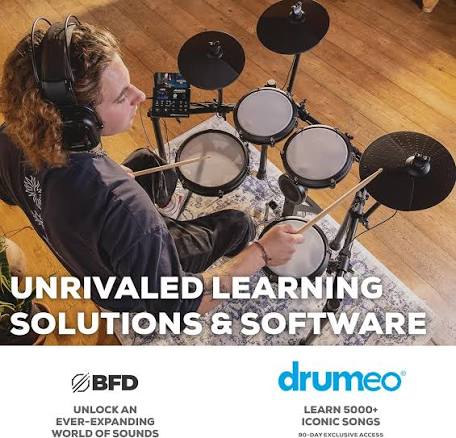 Alesis Nitro Max Kit Compact Electric Drum Kit with Quiet Mesh Pads, 10" Dual-Zone Snare, Bluetooth, 440+ BFD Sounds, Drumeo, USB MIDI, Kick Pedal